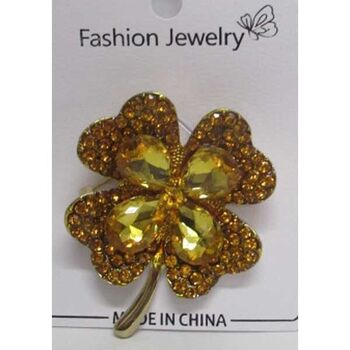 gold crystal clover brooch jewelry
