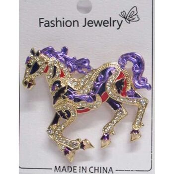 horse brooch jewelry, purple enamel