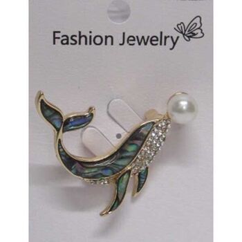Mother-of-pearl and pearl whale brooch jewelry