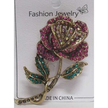 Fuchsia flower brooch jewelry, all in rhinestones