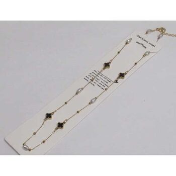 small clover pendant jewelry, black enamel, gold-plated steel bead