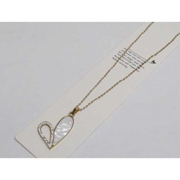 Heart necklace jewelry, mother-of-pearl, rhinestones, gold-plated steel