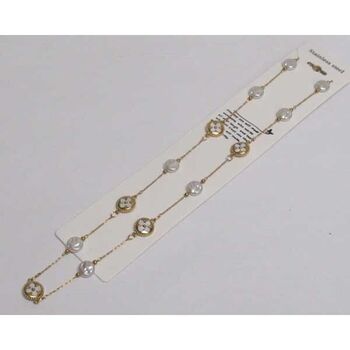 Alternating pearl and clover flower necklace in steel