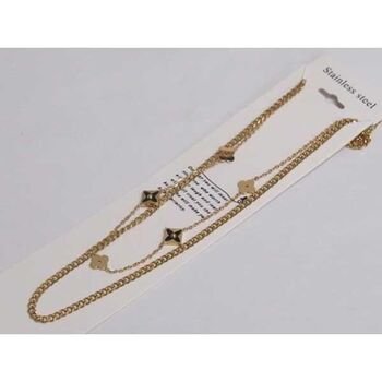 collier double chaîne fleur email noir en acier