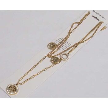 bijoux collier double breloques cristal arbre de vie en acier dore