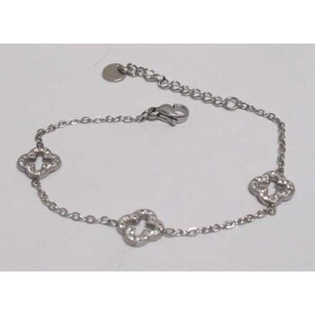 Hollow clover bracelet with rhinestones in stainless steel