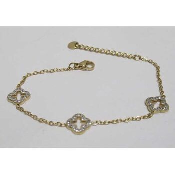 Hollow clover bracelet with rhinestones in gold-plated stainless steel