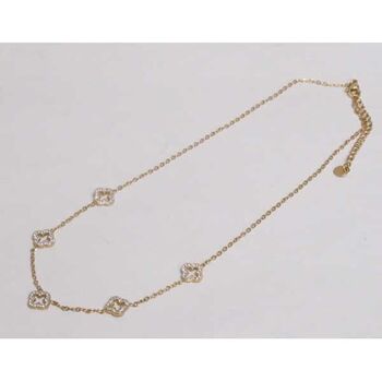 hollow clover necklace with rhinestones, gold-plated steel