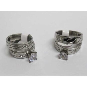 Duo anneau et chevaliere strass en acier