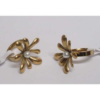 bijoux bague acier fleur et perle