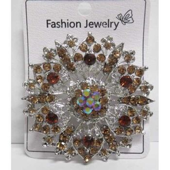 brown rhinestone flower brooch