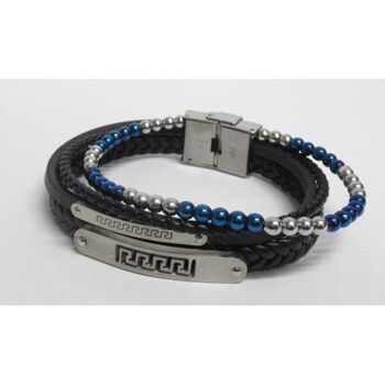 bracelet homme cuir multi cordon et boules en acier