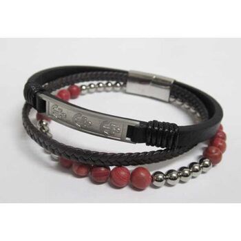 Bracelet acier cuir multi ancre en argenté