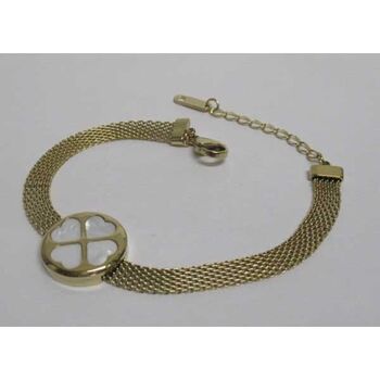 bracelet fleur trefle nacre acier maille milanaise