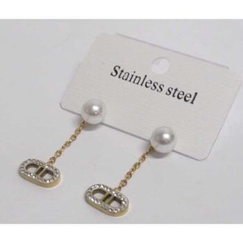 pearl and rhinestone circuit steel pendant earrings