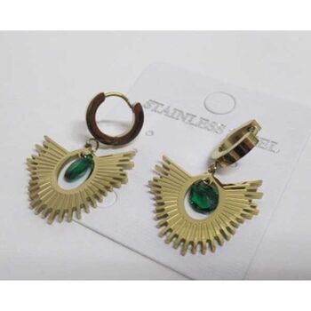 gold-plated steel earrings with green crystal