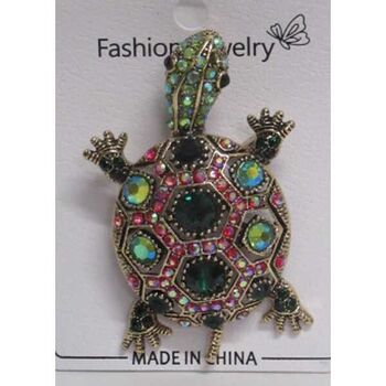 green rhinestone turtle shell brooch
