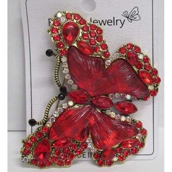 Butterfly brooch jewelry XL red rhinestone