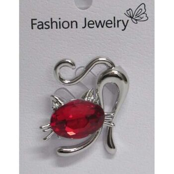 red crystal cat head brooch