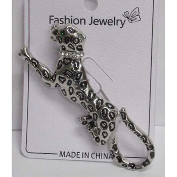 silver leopard brooch