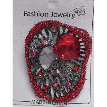 Red crystal brooch jewelry with rhinestone trim