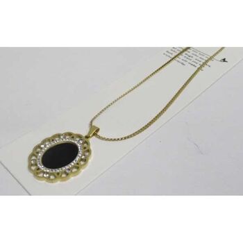 bijoux pendentif strass email noir en acier doré