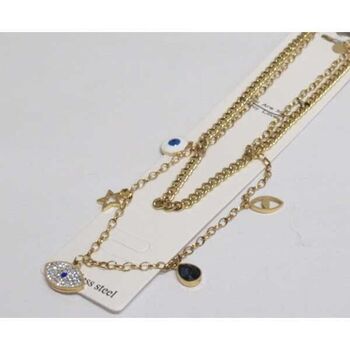 double chaîne oeil etoile strass acier doré pendant