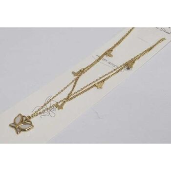 double chaîne papillon nacre acier doré pendant