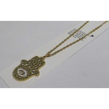 bijoux longue chaine main Fatma oeil strass acier doré inoxydable