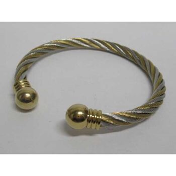 Bracelet jonc ouvert 2 tons argent doré acier