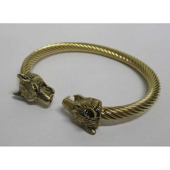 Bracelet bijoux jonc tête de loup acier doré