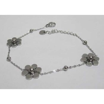 bracelet chaine 3 fleurs argente en acier