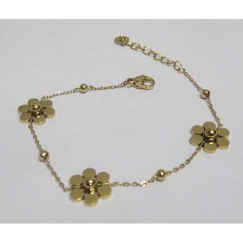 bracelet bijoux chaine 3 fleurs doré acier
