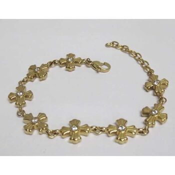 bracelet croix en doré strass acier inoxydable
