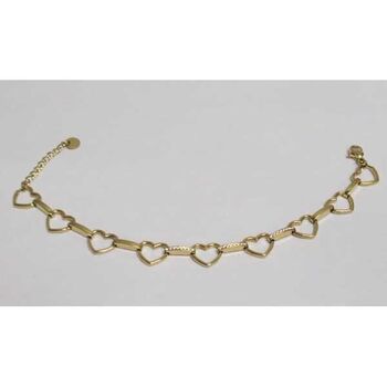 Acier doré bracelet rangées coeur et crochets strass