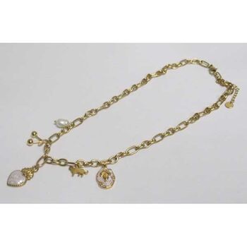 collier acier chaine acier doré grigri coeur nacre