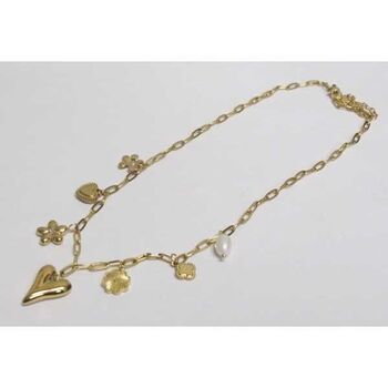 chaîne acier doré pendentif coeur fleurs