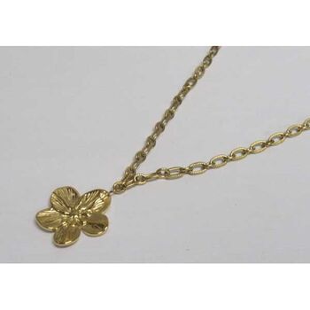 bijoux collier chaine maille fleur acier dore