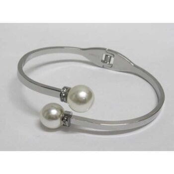 Stainless steel ball bangle with beads and rhinestones