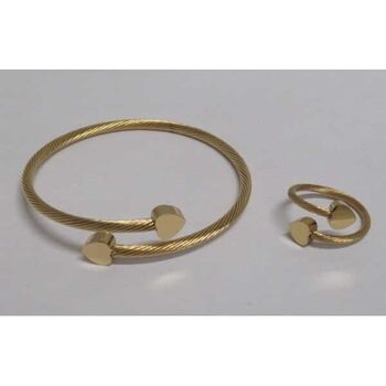 Steel heart bangle and matching ring