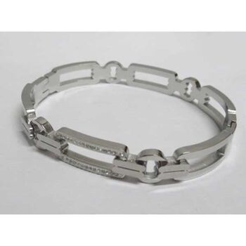 rectangular rhinestone hook bangle in silver steel