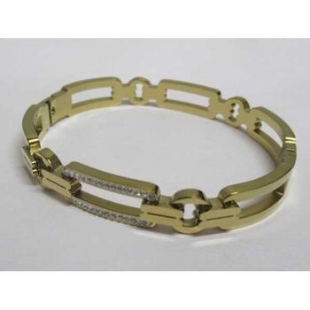 Rectangular hook bracelet with rhinestones in gold-tone steel