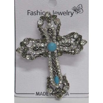 croix strass turquois vieilli vintage