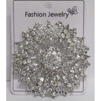 bijoux fleur argente strass femme broche