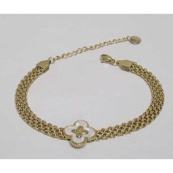 Milanese mesh bracelet with mother-of-pearl clover in stainless steel