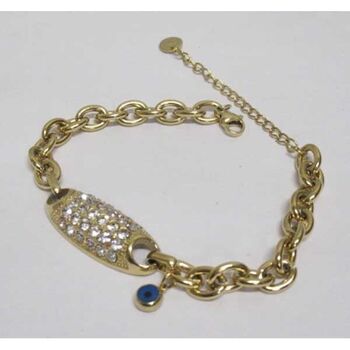 rhinestone seed bracelet with blue eye charm in steel