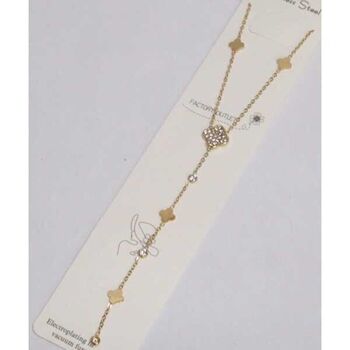 Bijoux chaine Y trefle strass en acier doré