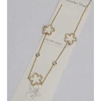 bijoux collier 3 trefles strass acier doré