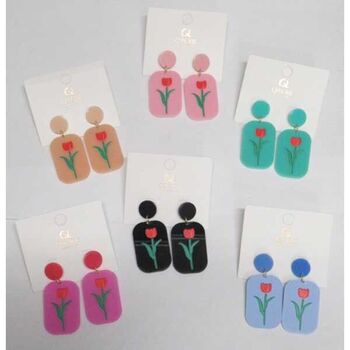 boucles d'oreilles rose rectangulaires