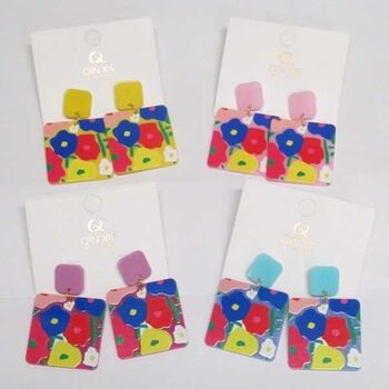 boucles d'oreilles carrées fleur couleur pastelles